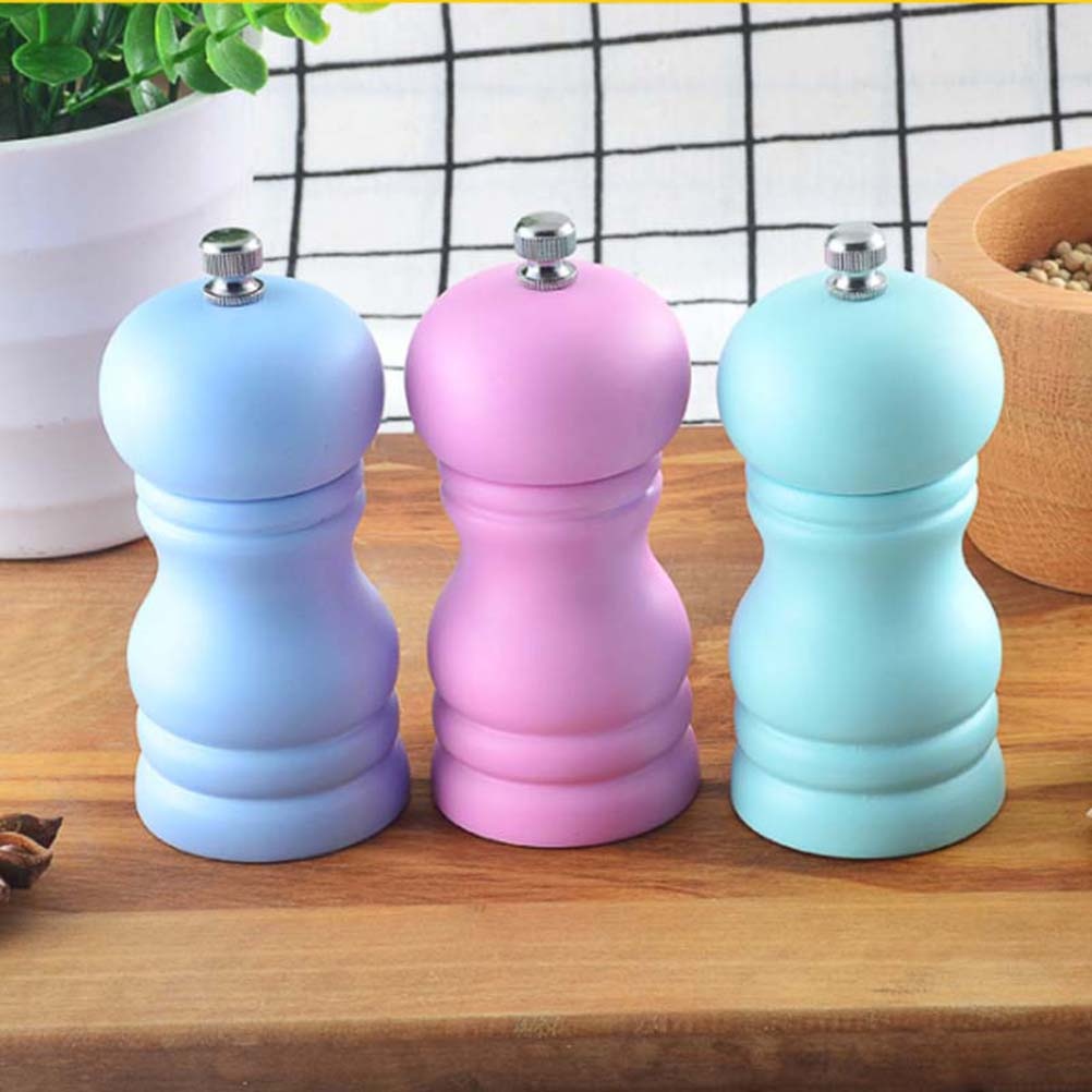 1pc Manual Wooden Pepper Grinder Household Ceramic Core Pepper Mill Salt Container Kitchen Gadget for Home (Blue)