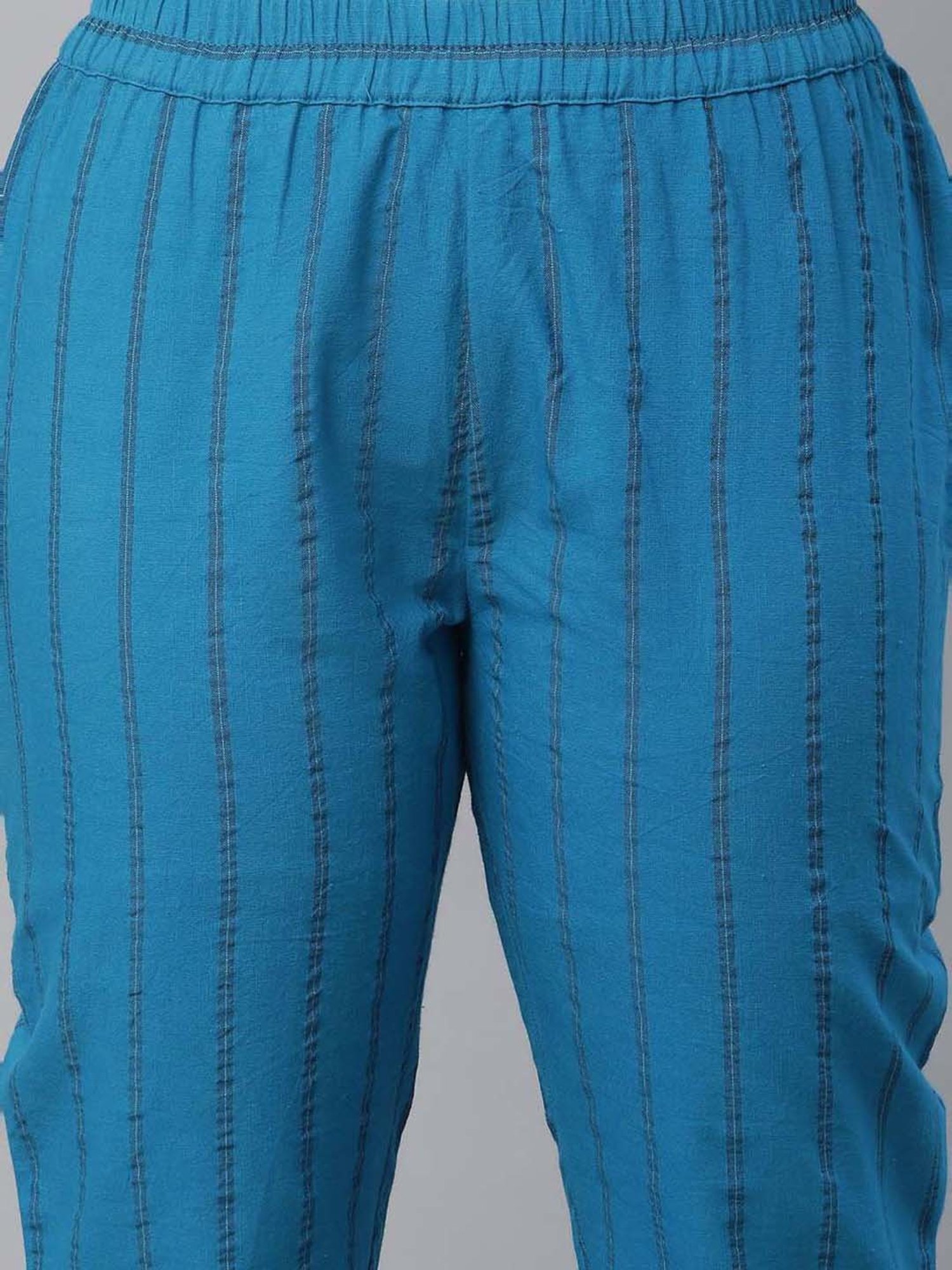 Aurelia Blue Cotton Striped Kurta Pant Set