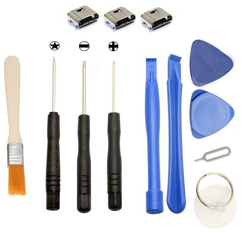 Games&Tech 3 x Micro USB Charging Port Charger + Tools for Samsung Galaxy Tab E SM-T560NU SM-T561 Tablet