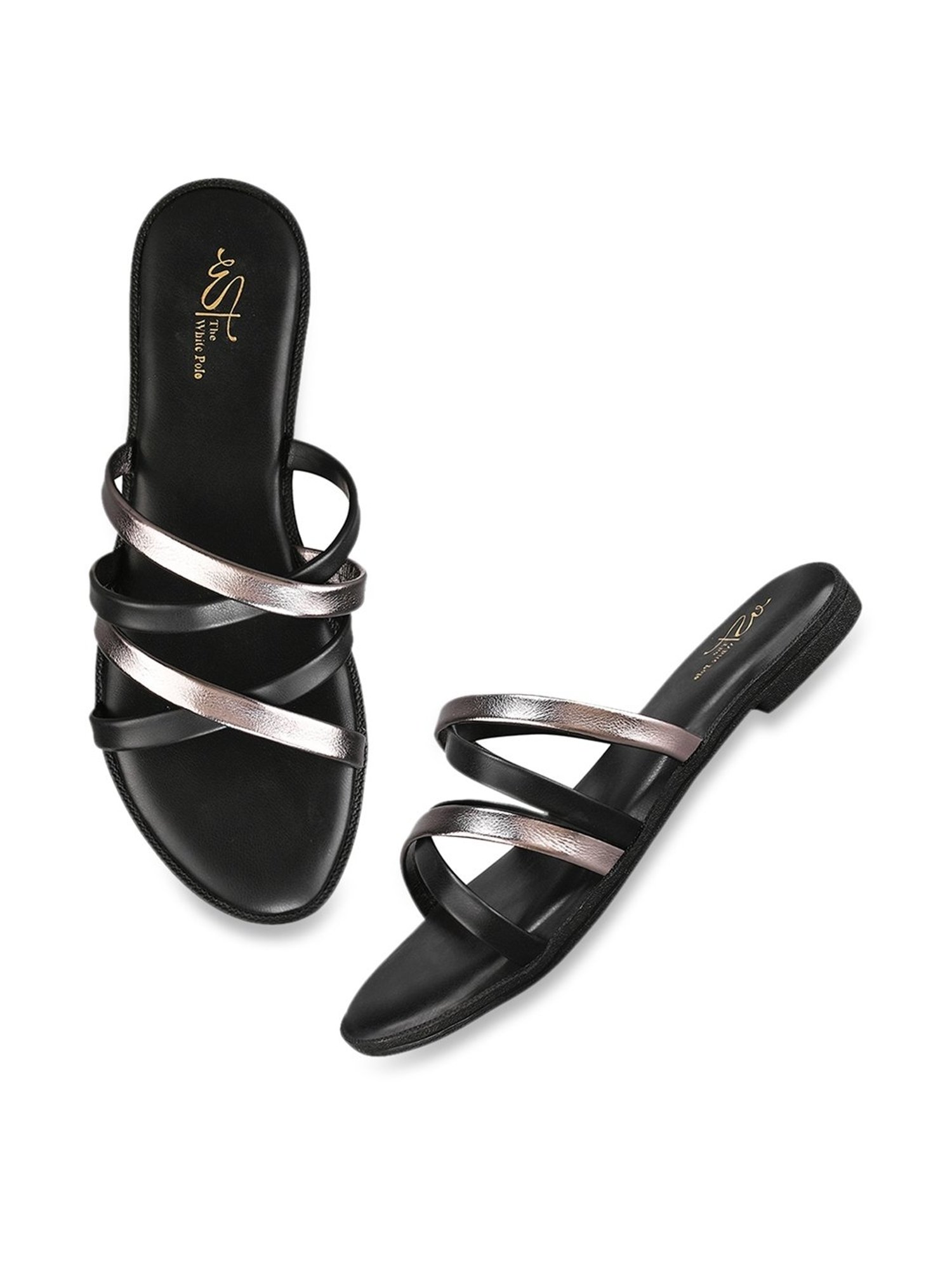 The White Pole Women's Black Casual Sandals
