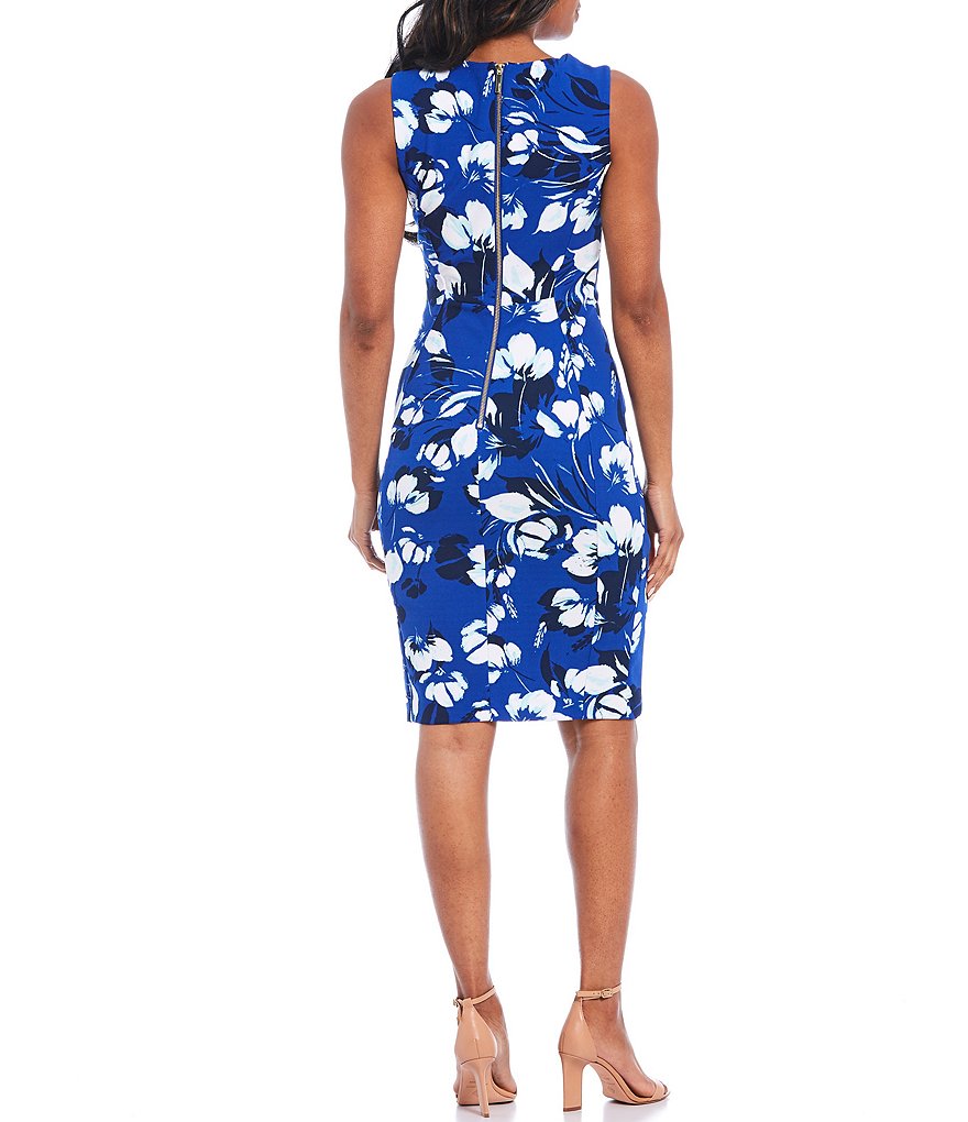 Calvin Klein Floral Print Sleeveless Scuba Sheath Dress