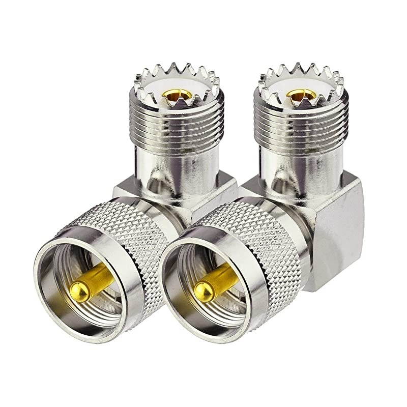 UHF PL259 Male to UHF SO239 Female Right Angle 90 Degree Copper Connector Adapter 2Pack for CB Radio Ham Radio Two Way Radio Amateur Radio Mobile Transceiver Marine VHF Radio
