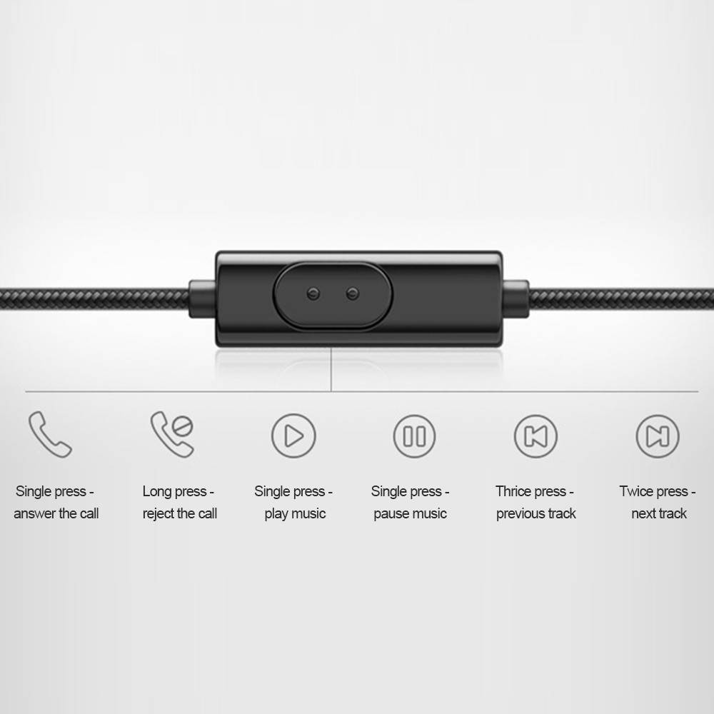 3.5mm Wired Headphone In-Ear Stereo Music Headset Smart Phone Earphone Metal Earpiece Hands-free with Microphone In-line Control