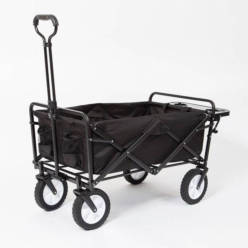 Mac Sports Collapsible Folding Outdoor Garden Utility Wagon Cart w/ Table, Black