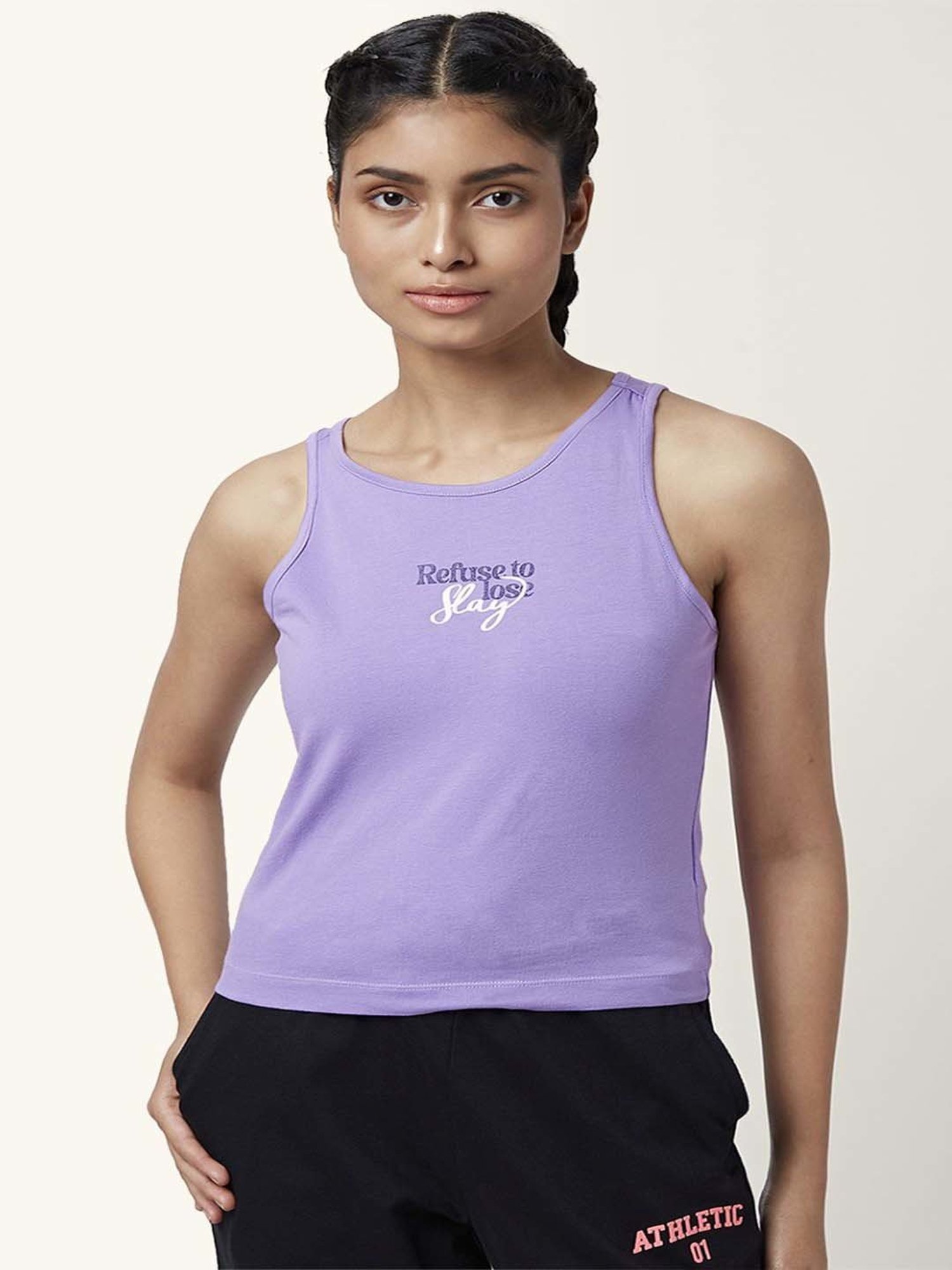 Ajile by Pantaloons Purple Cotton Printed Tank Top