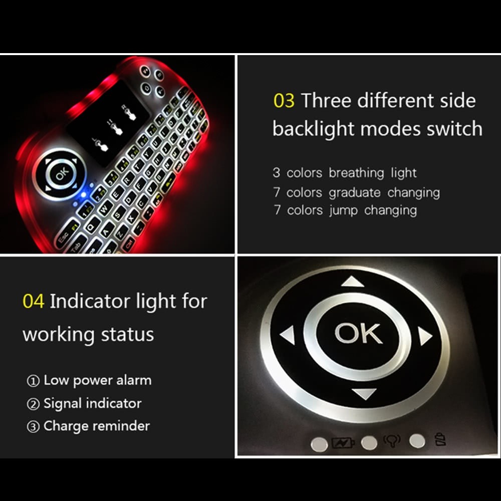 P9 2.4G RF Wireless Keyboard Flash Blacklit Keyboard w/ Touchpad Mouse Combo Multimedia Keys Handheld Remote