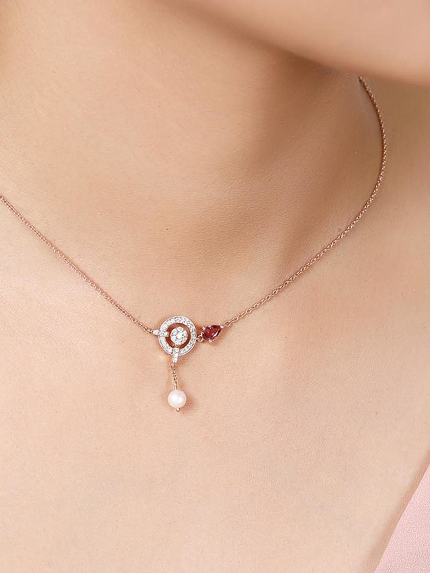 P.N.Gadgil Jewellers 18k Gold Infinity Florall Diamond Necklace For Women