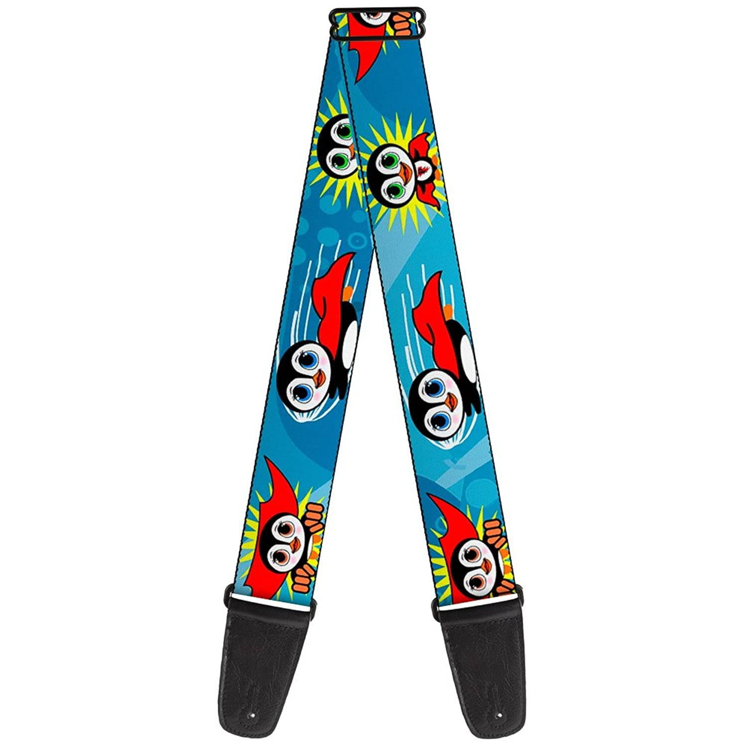 Guitar Strap Penguin Superhero Blue Bubbles 2 Inches Wide