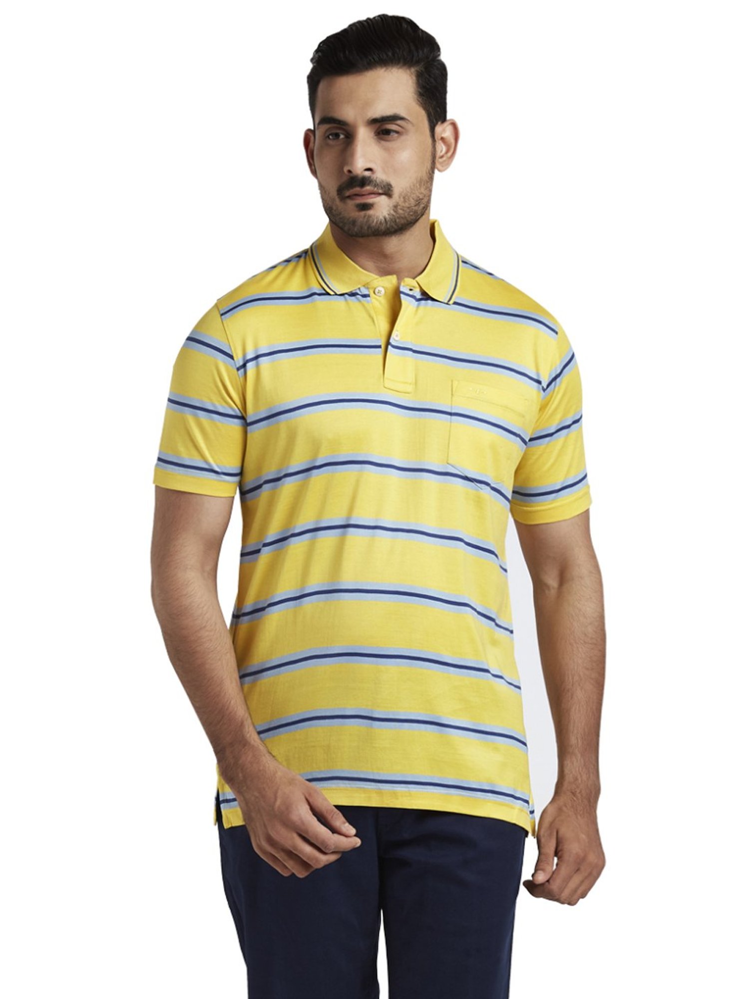 Colorplus Yellow Regular Fit Striped Polo T-Shirt
