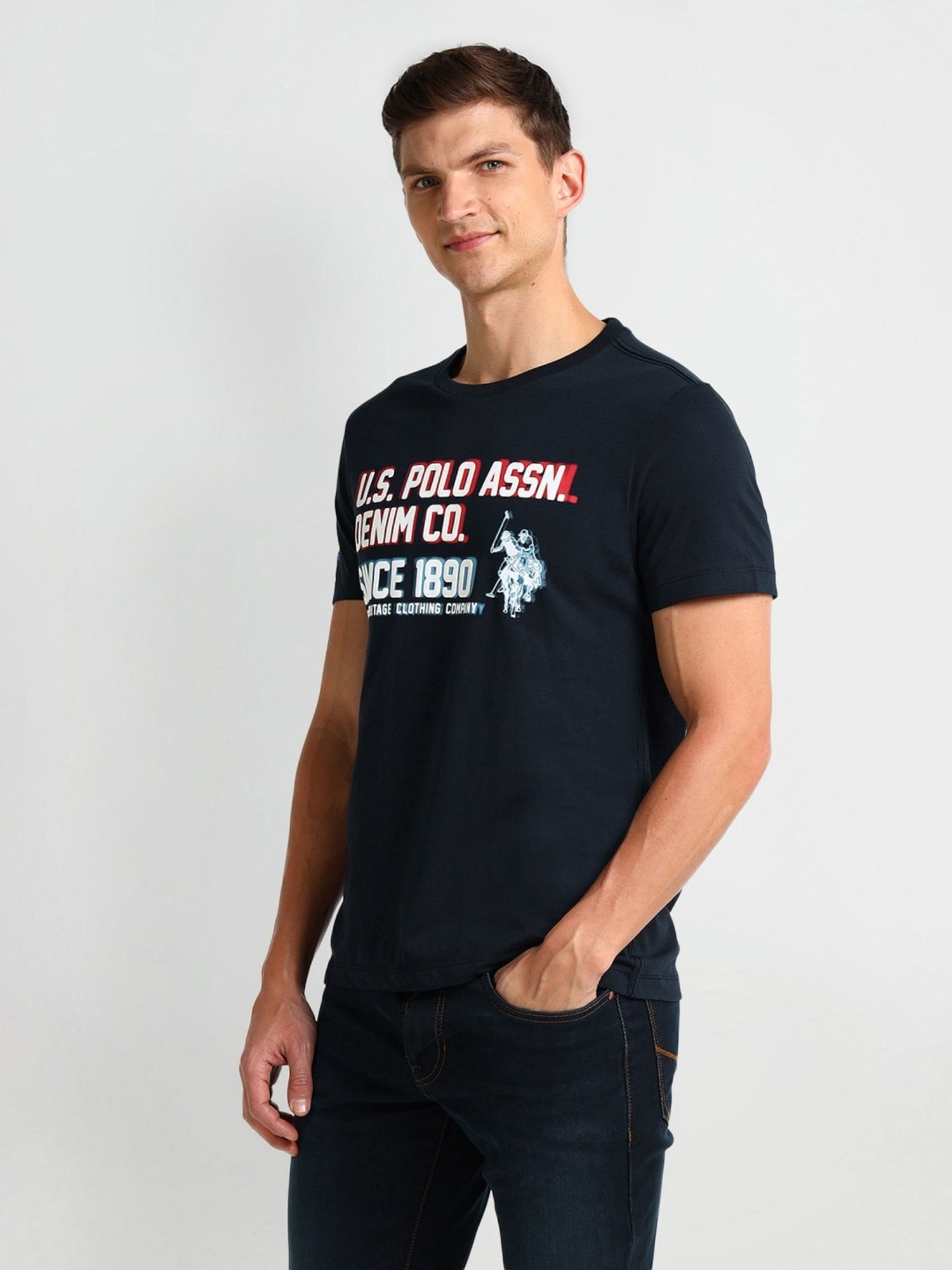 U.S. Polo Assn. Navy Cotton Slim Fit Printed T-Shirt