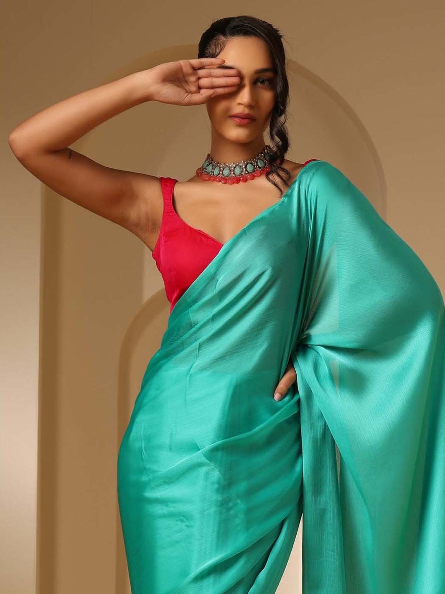 Swtantra Fuchsia Pink Satin Plain Blouse