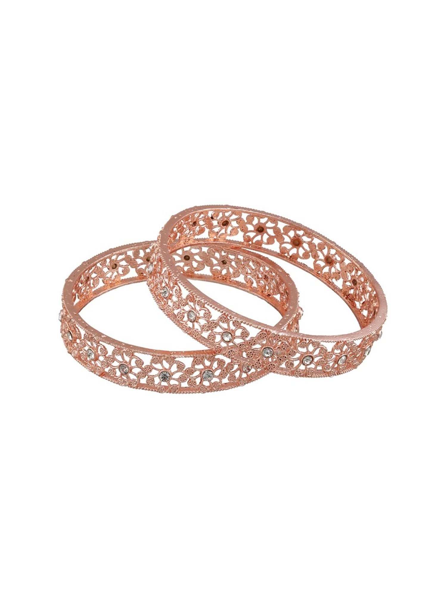 Aatmana Rose Gold-Plated Cubic Zirconia Studded Bangles for Women (Set of 2) - 2.6