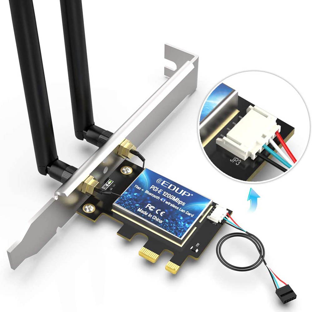 WiFi Card, PCIe Wireless Card AC1200,Bluetooth 4.1 Dual Band Wireless Network Card, PCI-E Wireless WiFi Network Adapter for Desktop PC, Suppots Windows 7/8.1/10