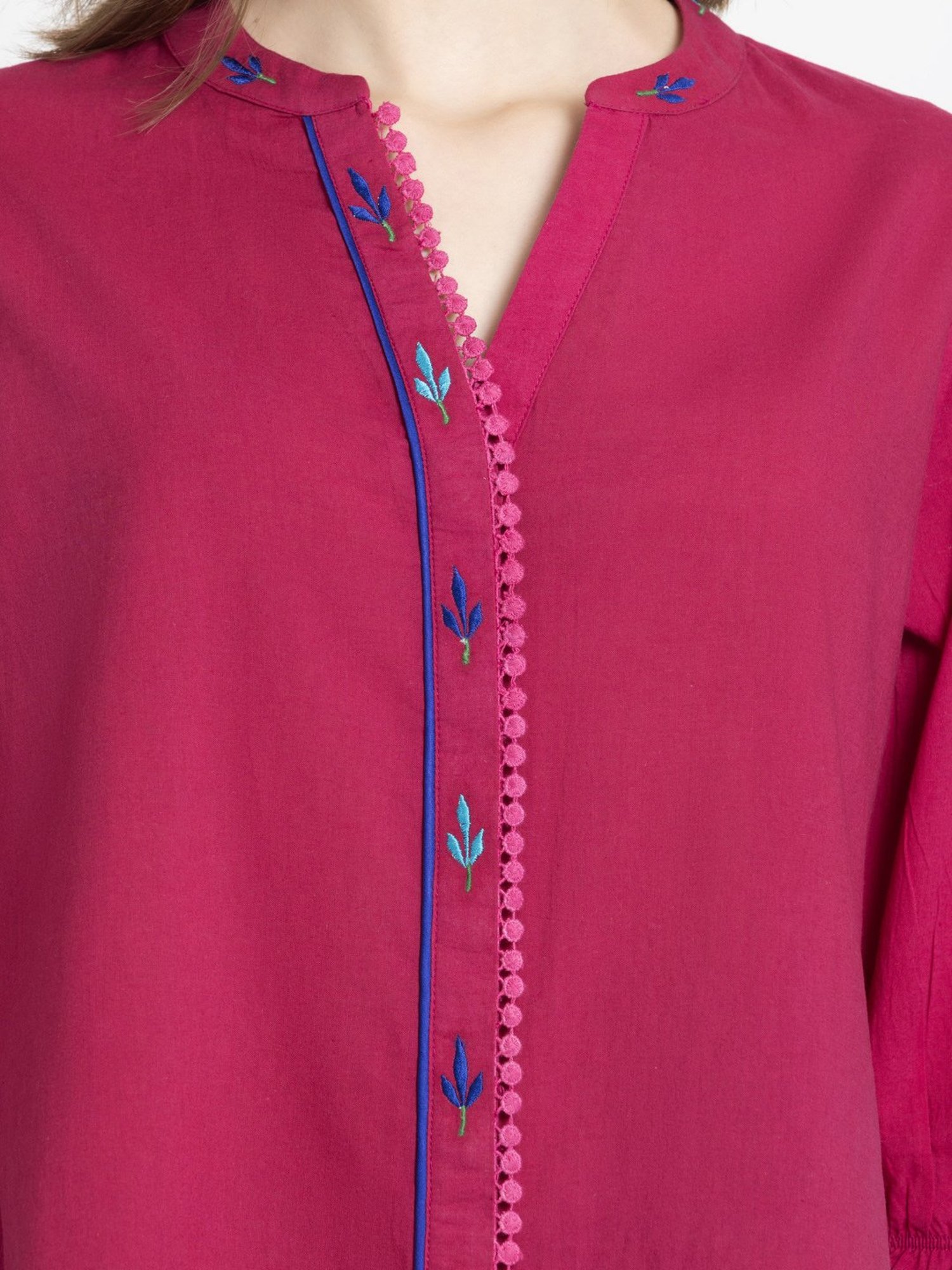 SHAYE Pink Cotton Embroidered Top