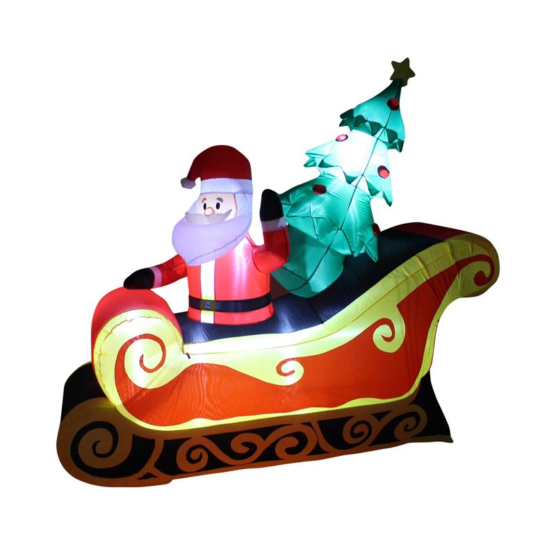 A Holiday Company Heavy Duty 7 Foot Wide Weather Resistant Self Inflatable Blow Up Santa on Sleigh Holiday Christmas Lawn Decoration with LED Lights