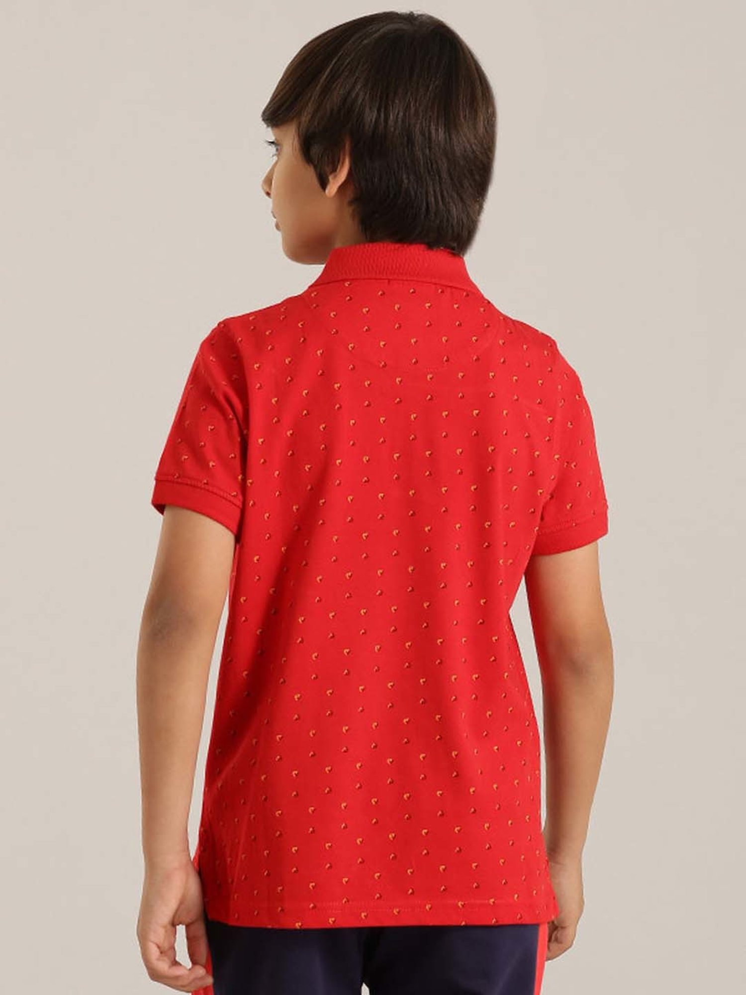 Indian Terrain Kids Red Cotton Printed Polo T-Shirt