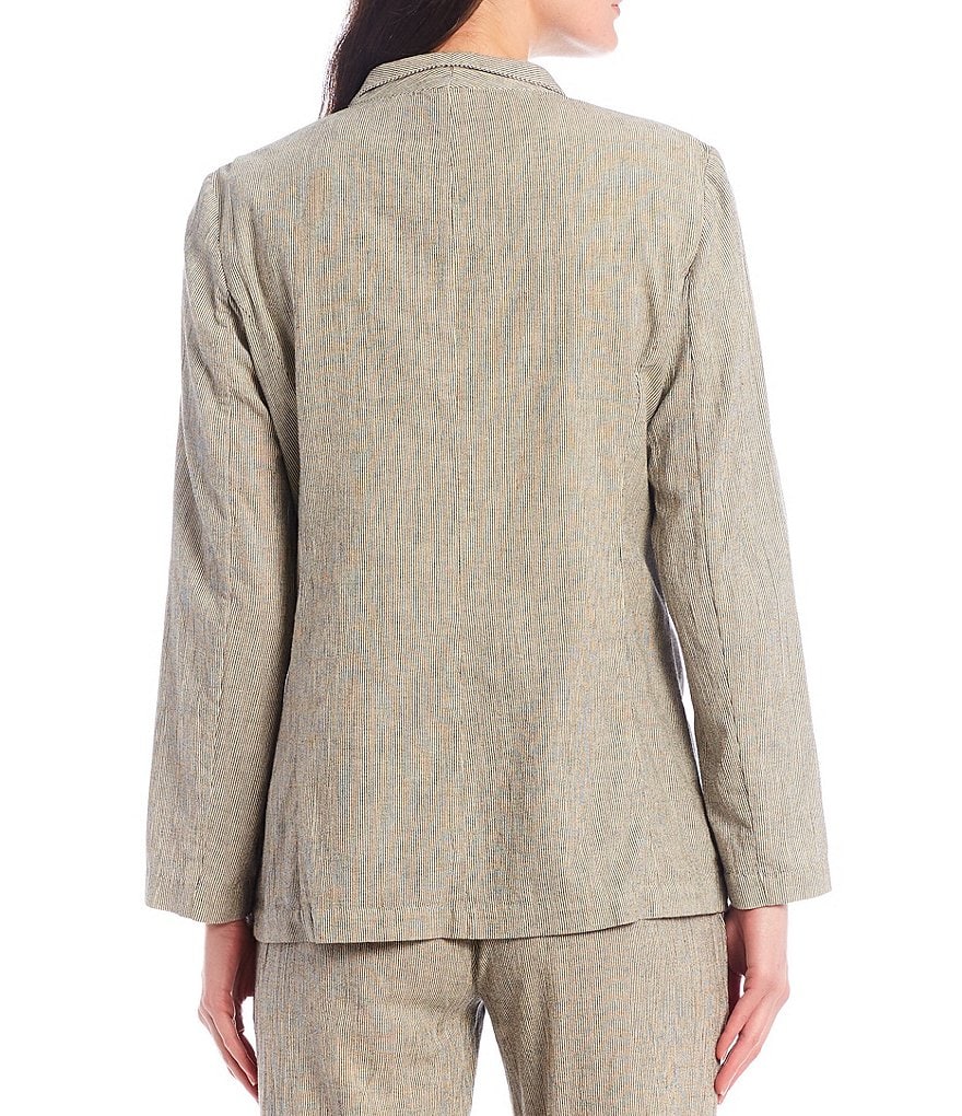 Eileen Fisher Petite Size Organic Cotton Linen Ticking Stripe High Collar Shaped Jacket