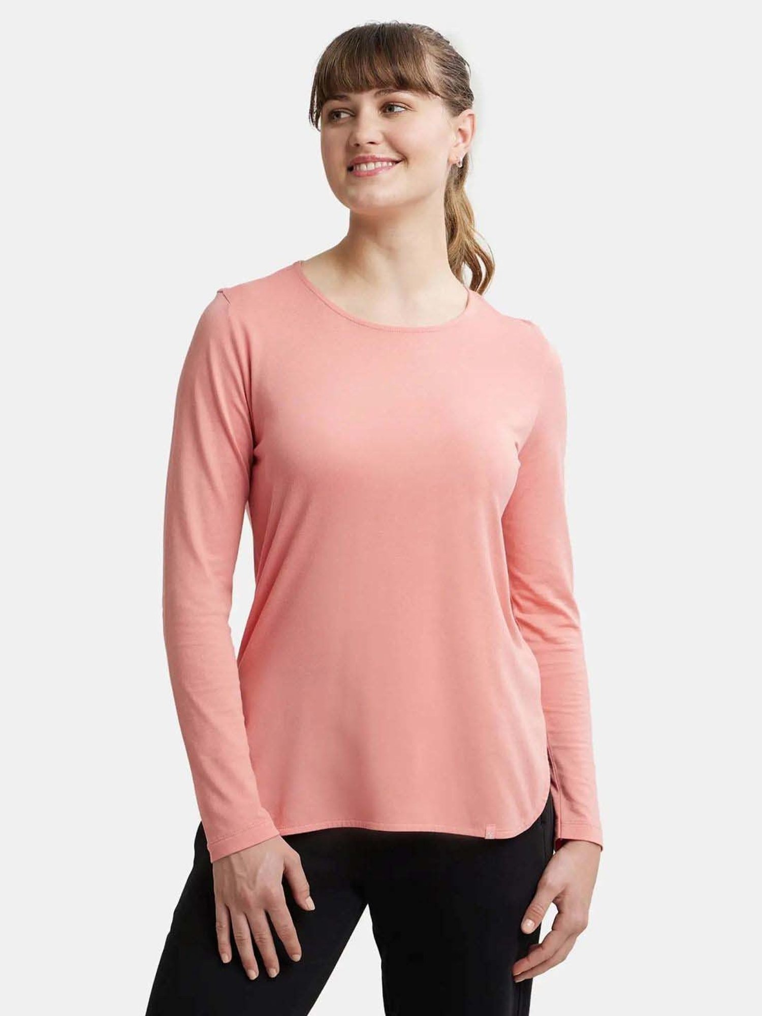 Jockey RX21 Women's Micro Modal Cotton Relaxed Fit Solid Round Neck Full Sleeve T-Shirt