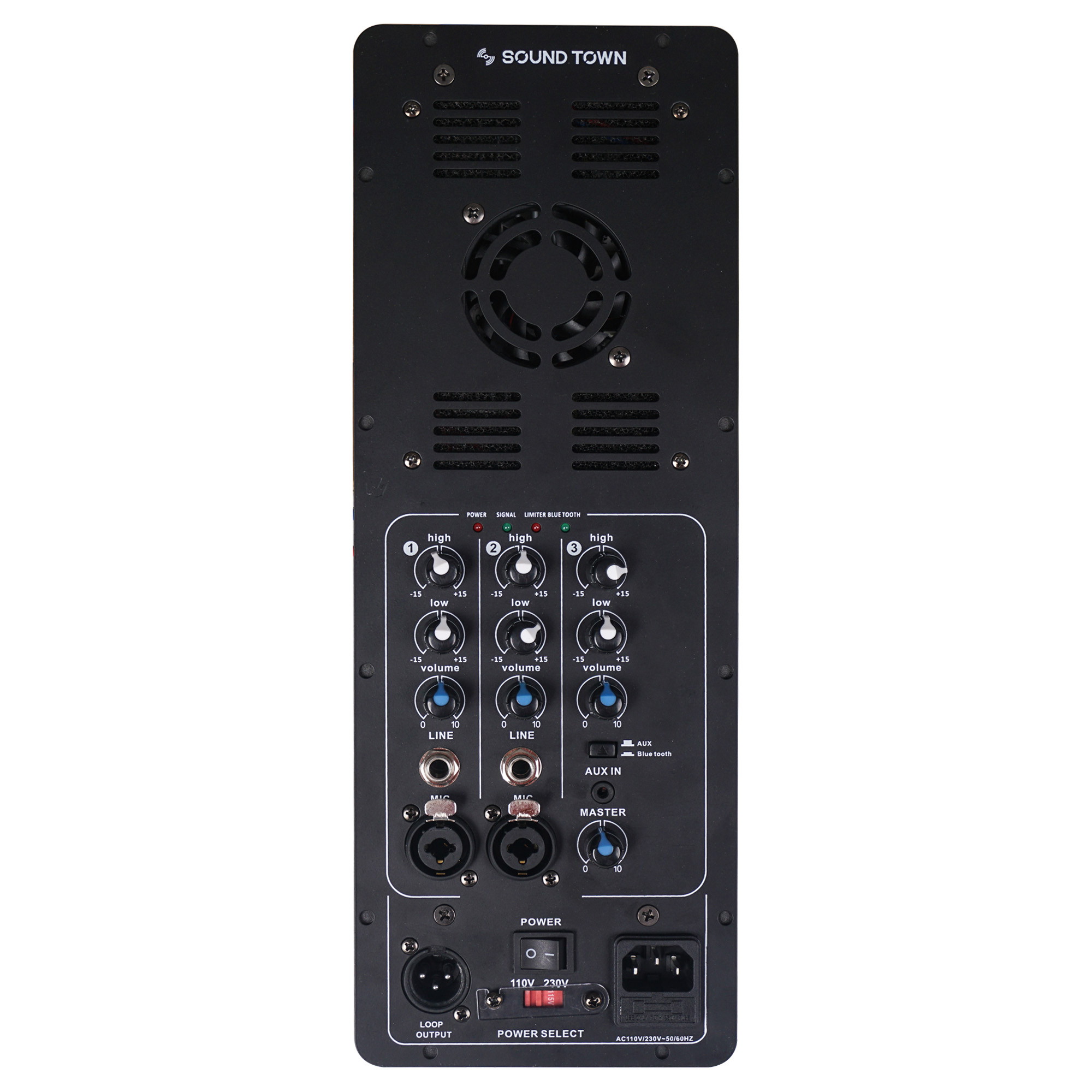 Sound Town Class-D Plate Amplifier for PA DJ Speaker Cabinets and Loudspeakers, 150W RMS, w/Bluetooth, 3-Channel Mixer