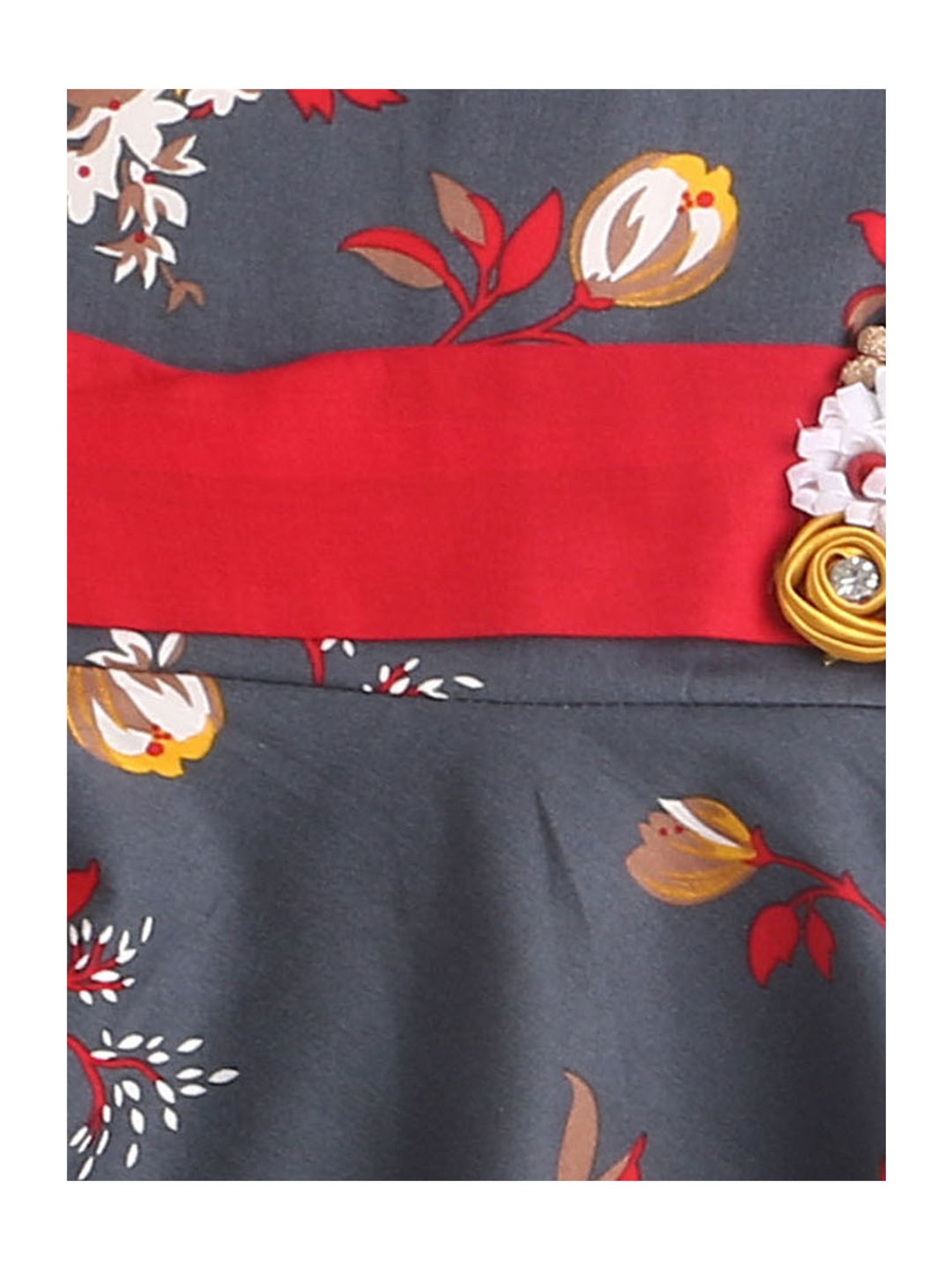 The Magic Wand Kids Grey Floral Print Dress with Corsage