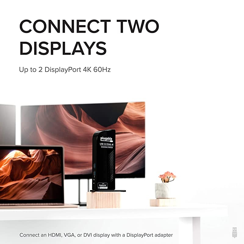 USB 3.0 Dual DisplayPort 4K Monitor Universal Laptop Docking Station for Windows and Mac (Dual 4K DisplayPort, Gigabit Ethernet, Audio, 6 USB Ports)