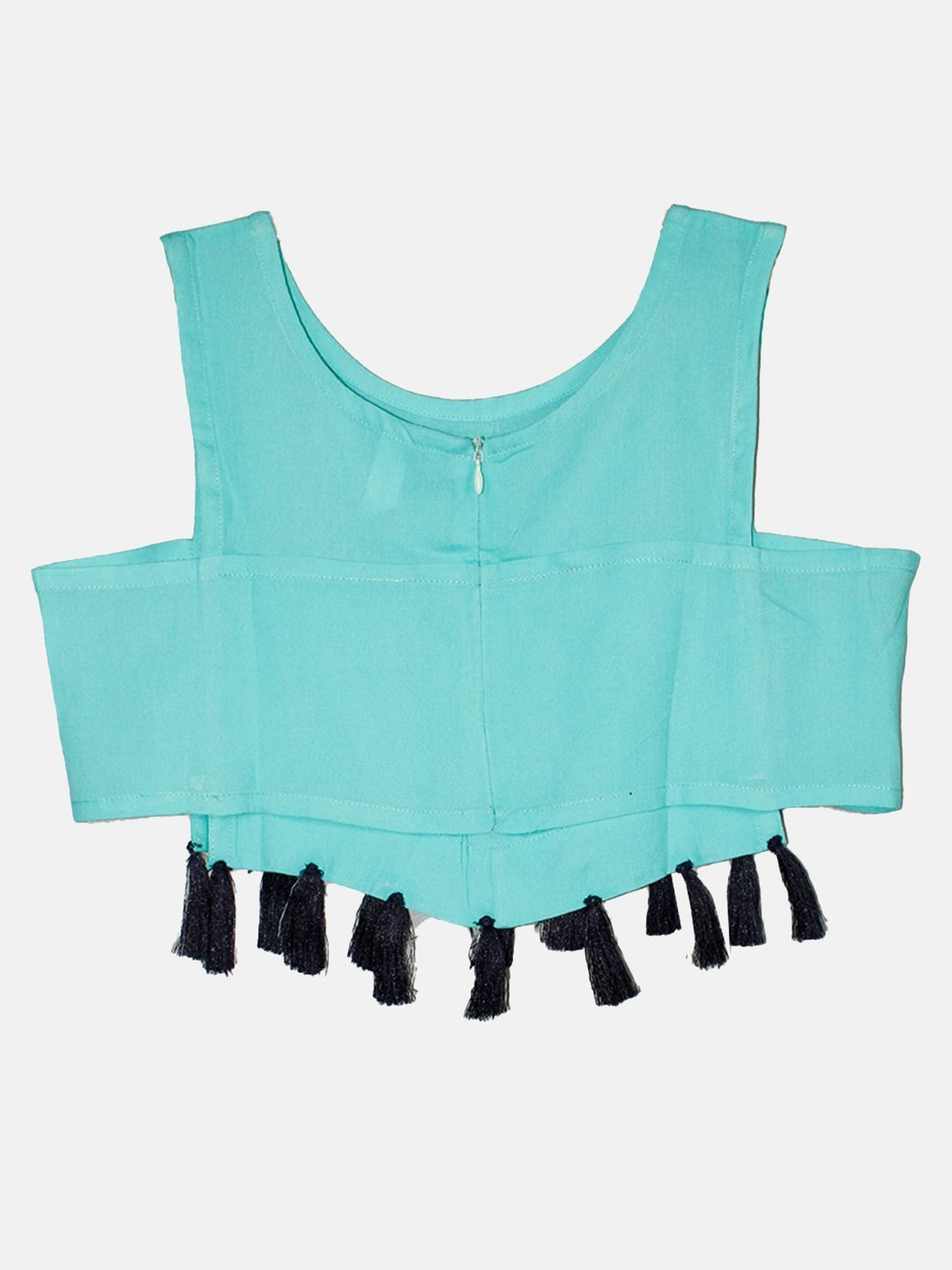 Kiddopanti Kids Aqua Blue Embellished Full Sleeves Crop Top, Shrug with Sharara