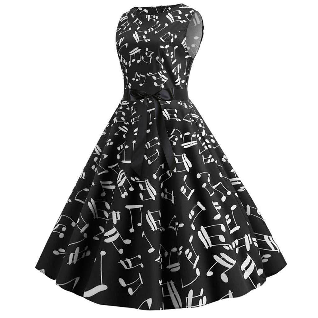 Prom Dresses for Women,Women Vintage 1950s Retro Print Sleeveless Casual Evening Party Prom Swing Dress
