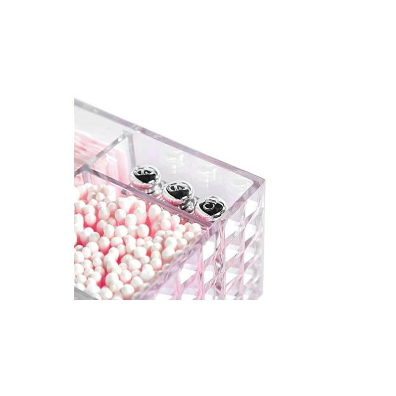 Qtip Cotton Pad Holder Dispenser Cotton Ball and Swab Storage with Lid Clear Acrylic Cotton Round Organizer, 4 Sections