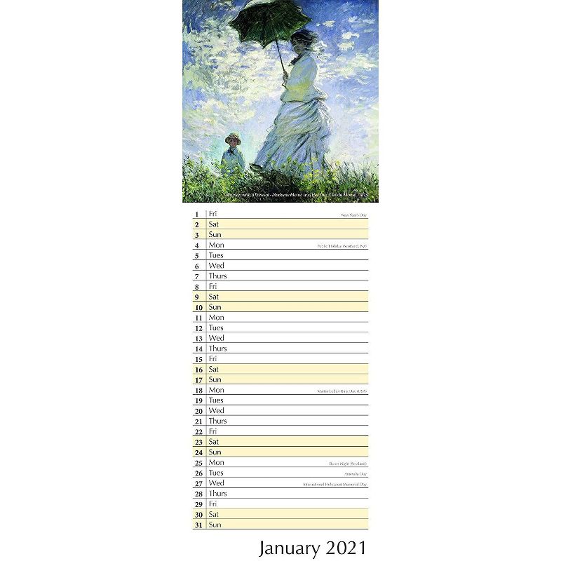 2021 Slimline Calendar with 12 Months, Impressionists Painting, Includes 180 Reminder Stickers, 16.5" x 6"