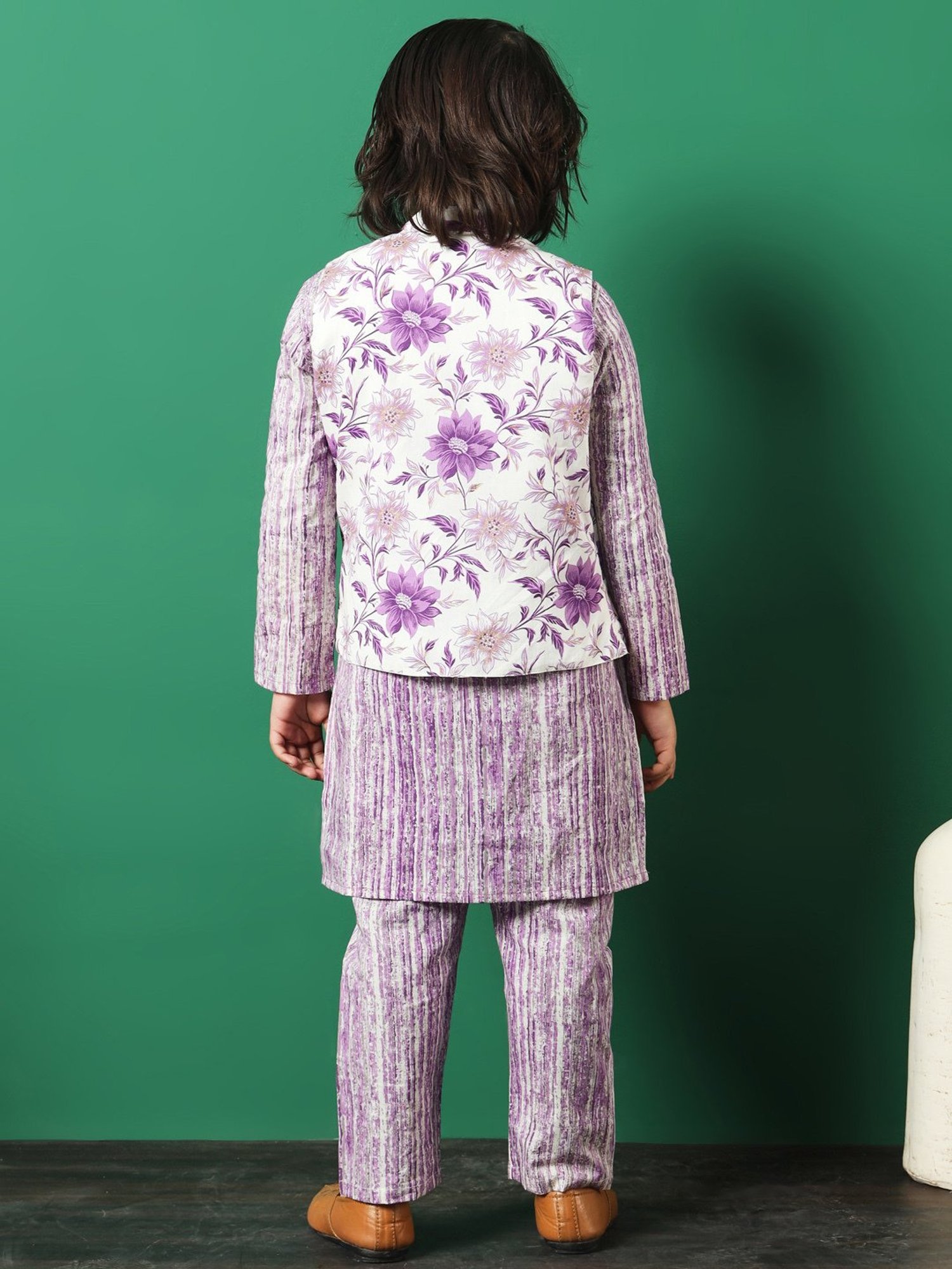 READIPRINT FASHIONS Kids Purple & White Printed Full Sleeves Kurta, Pyjamas with Jacket