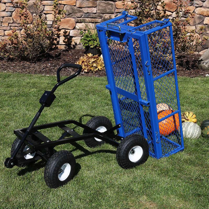 Sunnydaze Outdoor Lawn and Garden Heavy-Duty Durable Steel Mesh Utility Dump Wagon Cart with Removable Sides - Blue
