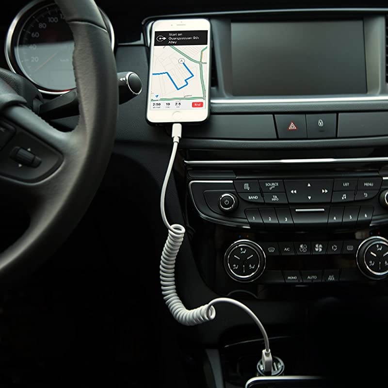 iPhCharger Cable for Car (3 ft), MFi Certified Coiled Lightning Cable Compatible with iPh12Pro Max/12Pro/12/11/XS/XS Max/XR/X/8/8 Plus/iPad/iPod - White