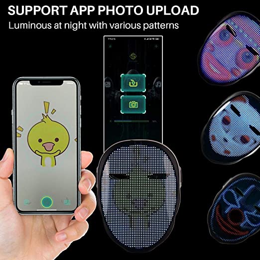 LED Mask with App Bluetooth Programmable, USB Rechargeable Light up Halloween Christmas Cosplay Costume Party Personalized Smart Facial Cool Full Masks for Adults Men Women