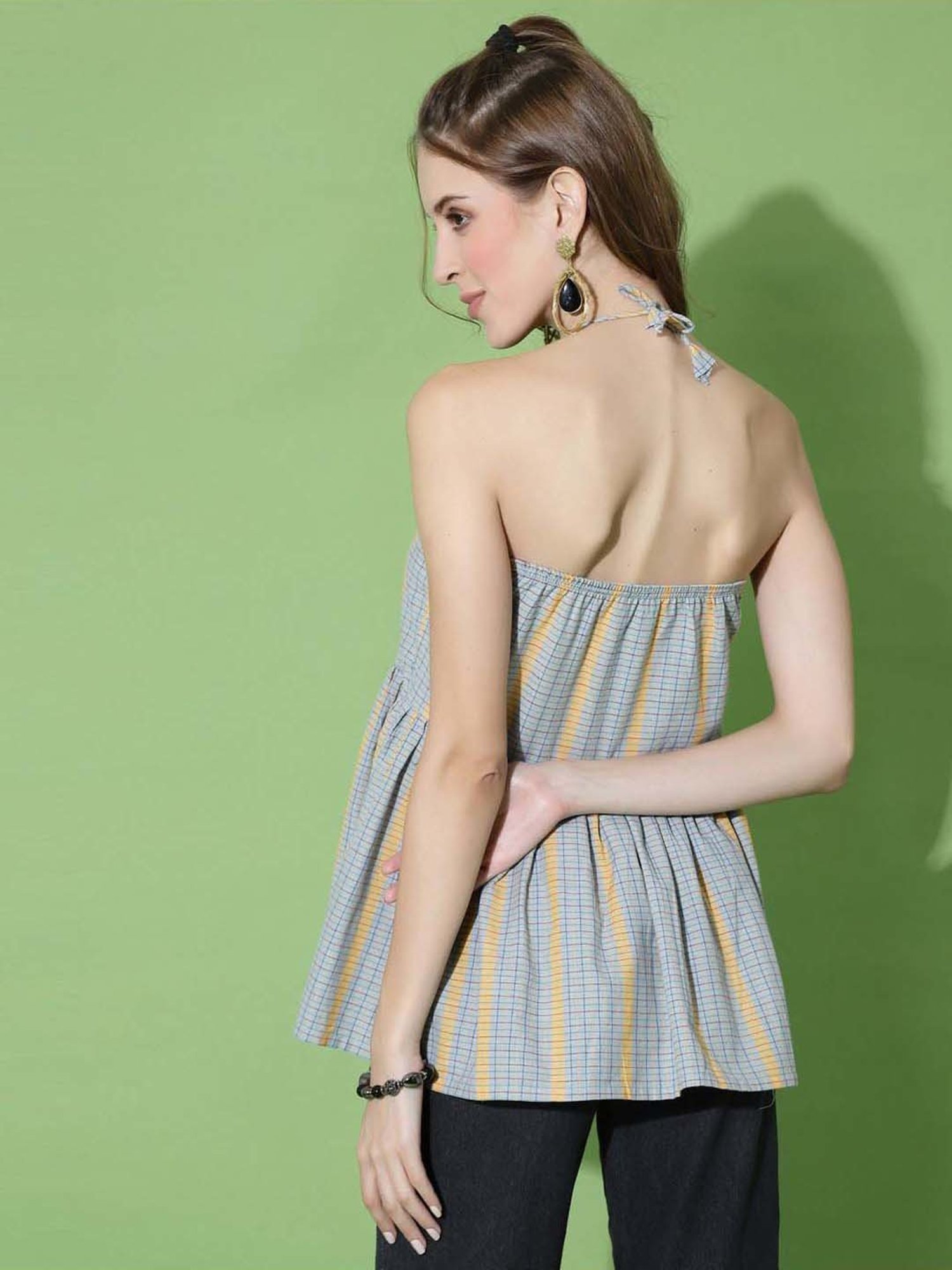 SELVIA Grey Cotton Printed Top