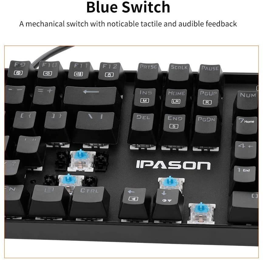 IPASON Mechanical Keyboard 104-key Metal Gaming Keyboard Blue Switch N-Key Rollover Backlit Keyboard for Office and Game Use