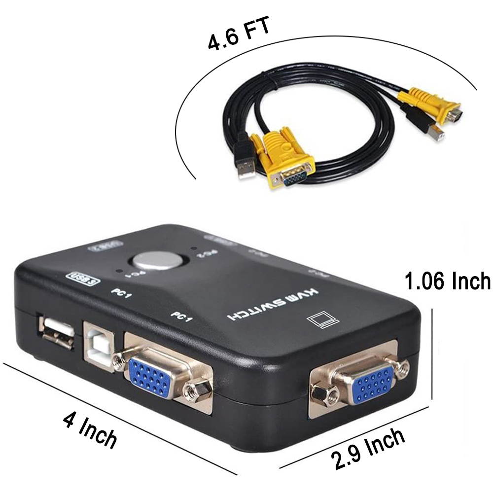 KVM Switch, Usb Kvm Switch 2 Computers Sharing 3 USB Devices, 2 Computers 1 Monitor Switch, Plug and Play, Usb Kvm Switch with 2 VGA USB Cables, for Computer,Keyboard,Mouse Monitor Black