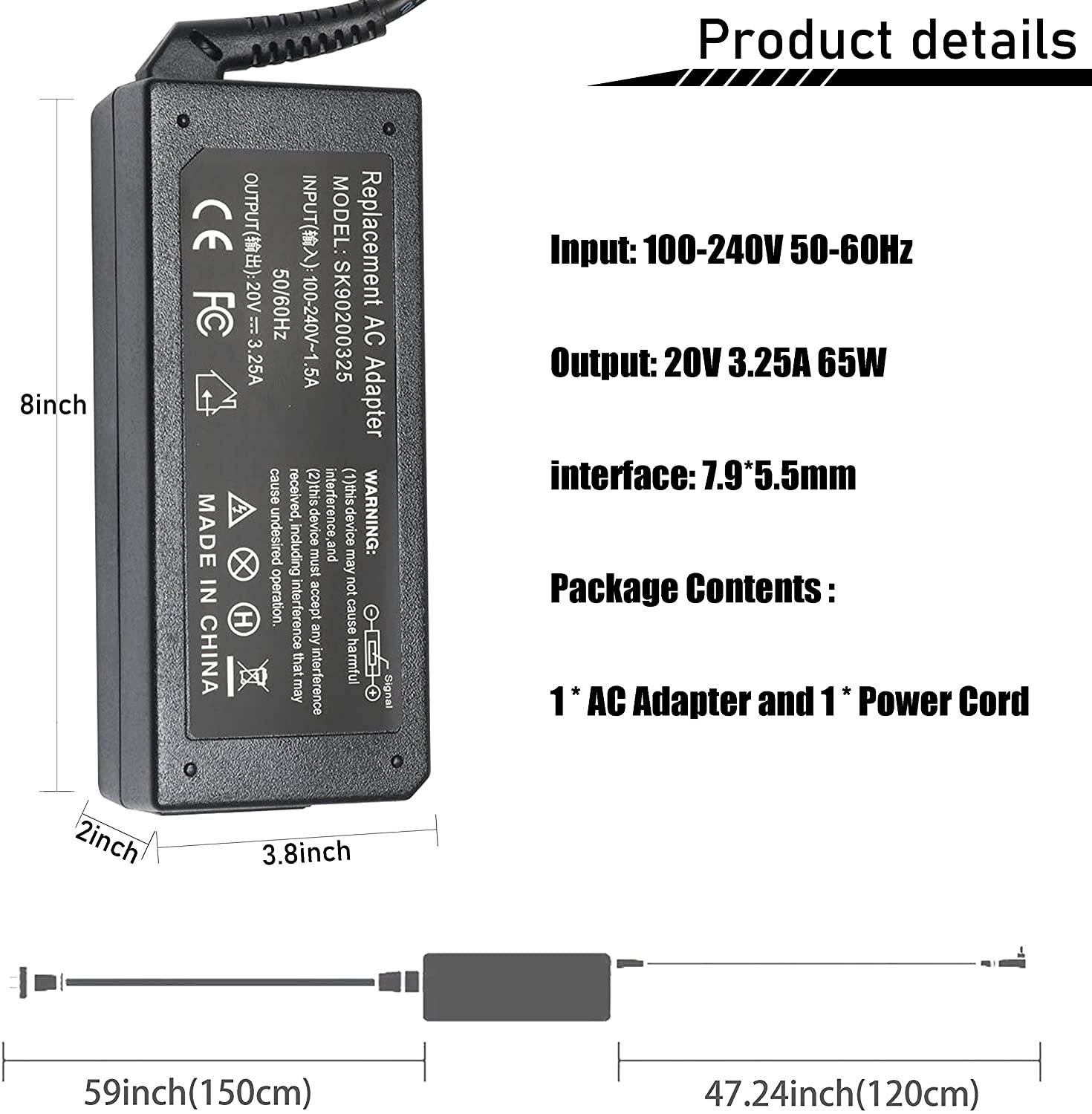 65W Laptop Adapter Charger for Lenovo Thinkpad E545 T420 T400 T410 T420s T500 T520 T530 E545 X140e X230 Edge 15 E430 E520 E530 T430u T520 X120e R500 SL500 SL510 AC Power Supply Cord