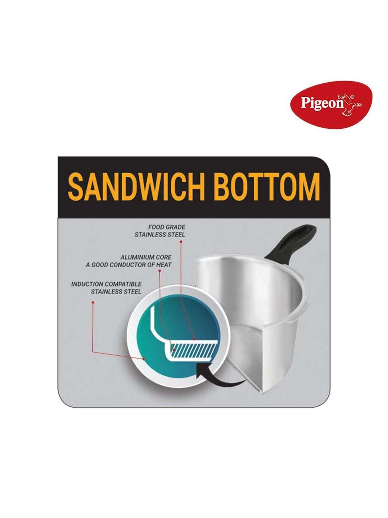 Pigeon Silver Stainless Steel Induction Inox Plus Pressure Cooker With Outer Lid (3 L)