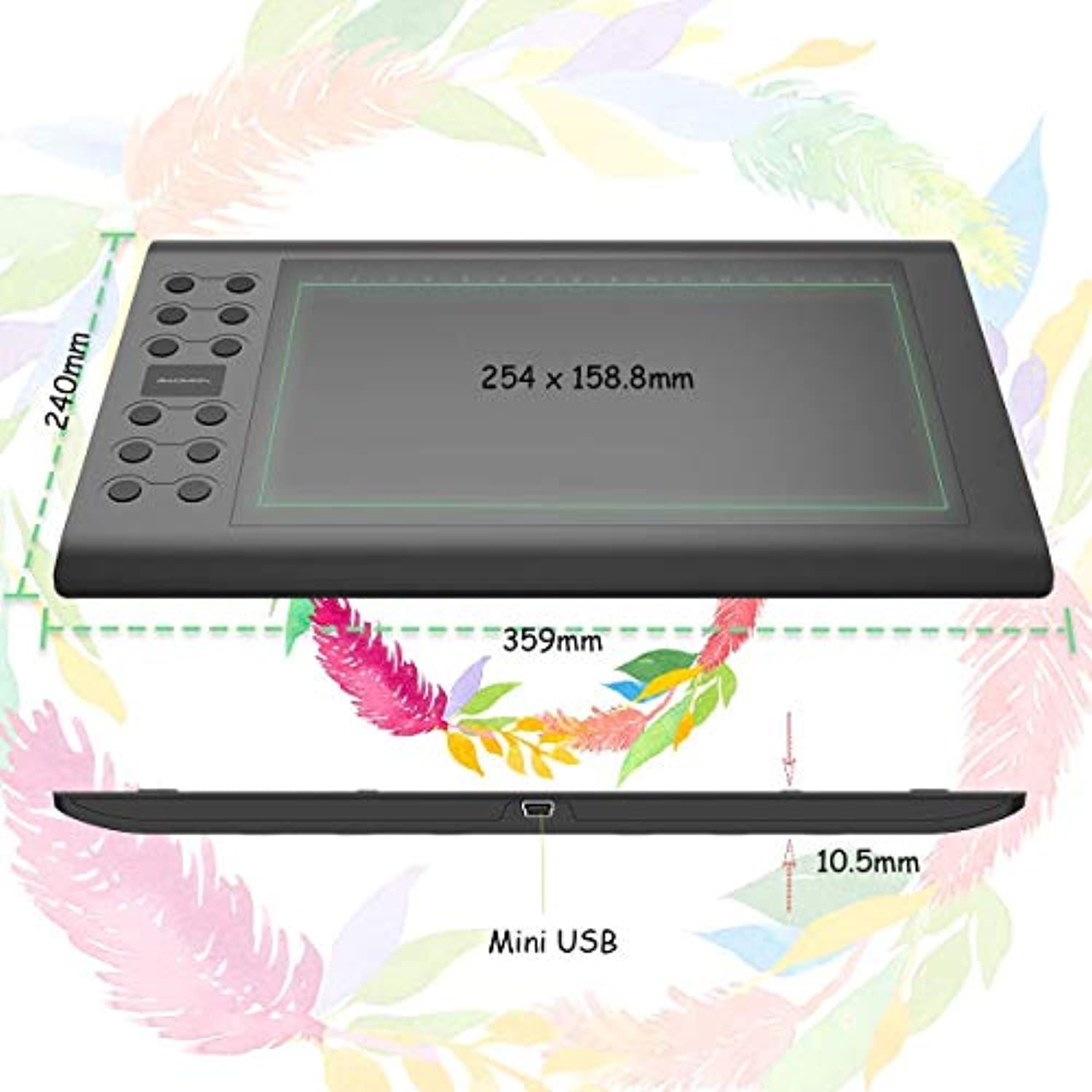GAOMON M106K PRO 10 x 6.25 Graphics Drawing Tablet Tilt Supported Battery-Free Stylus, with Tablet Stand GMS01