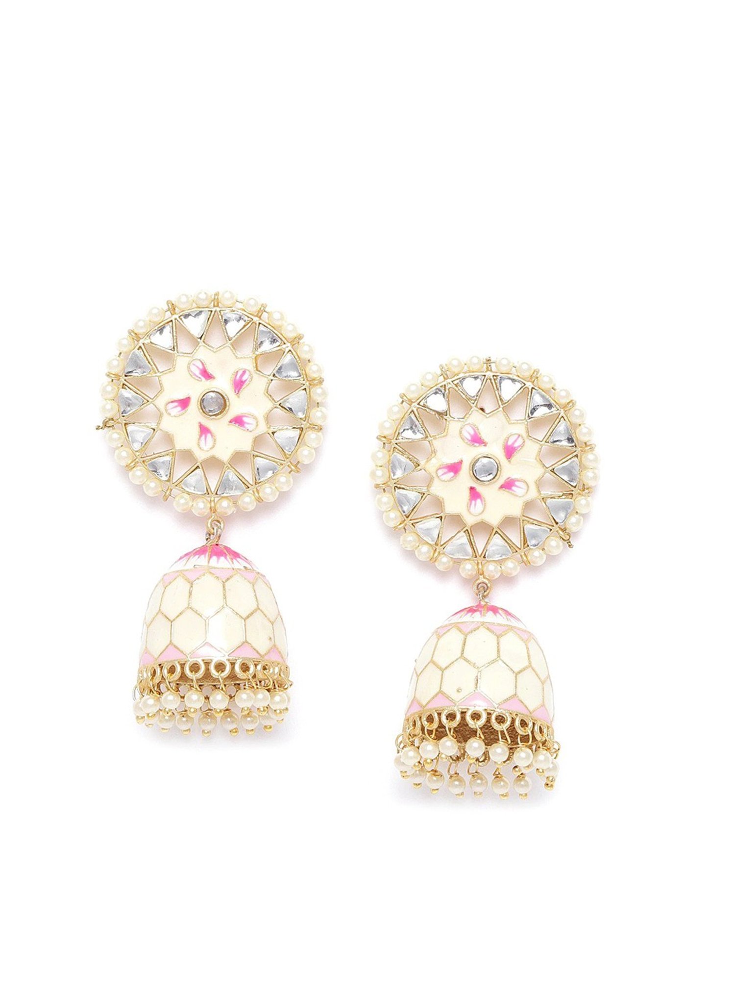 Priyaasi Gold-Plated Kundan and beads Studded Handcrafted with Peal Jhumki Earrings