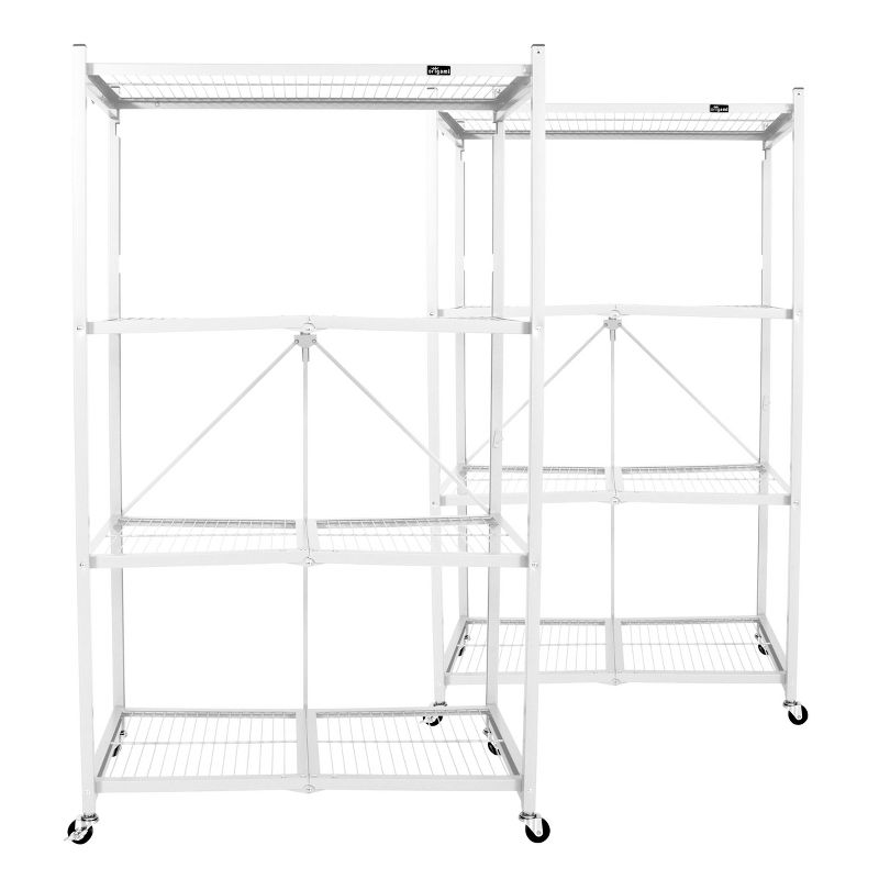 Origami Wheeled 4-Shelf Folding Steel Wire Shelving, White, 2 Pack (21"x36"x60")