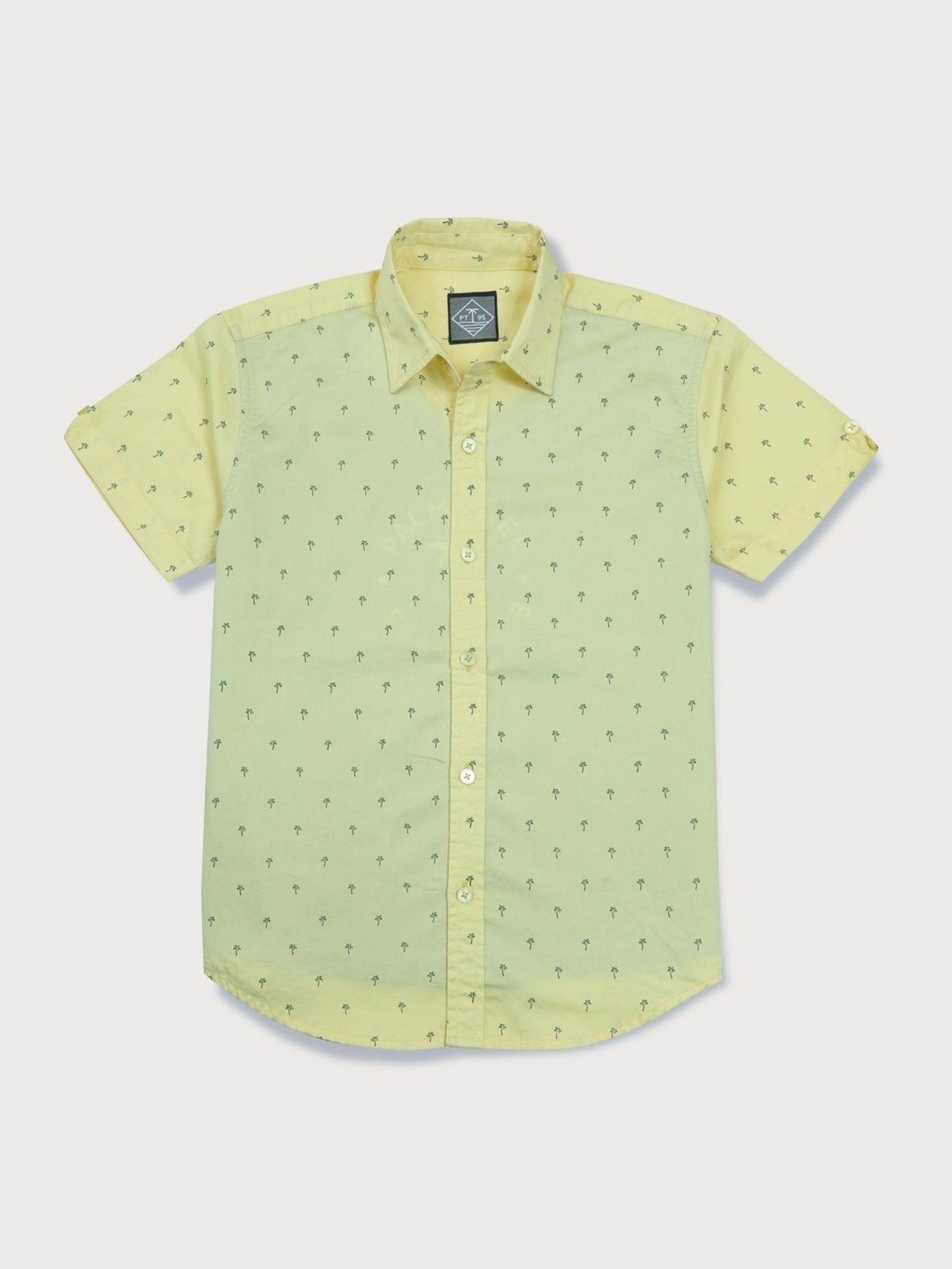 Palm Tree Kids Yellow Cotton Printed Shirt