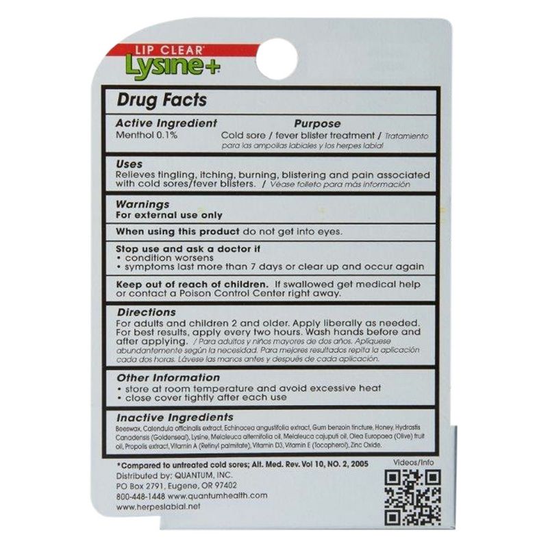 Lip Clear Lysine + Cold Sore Treatment .25oz