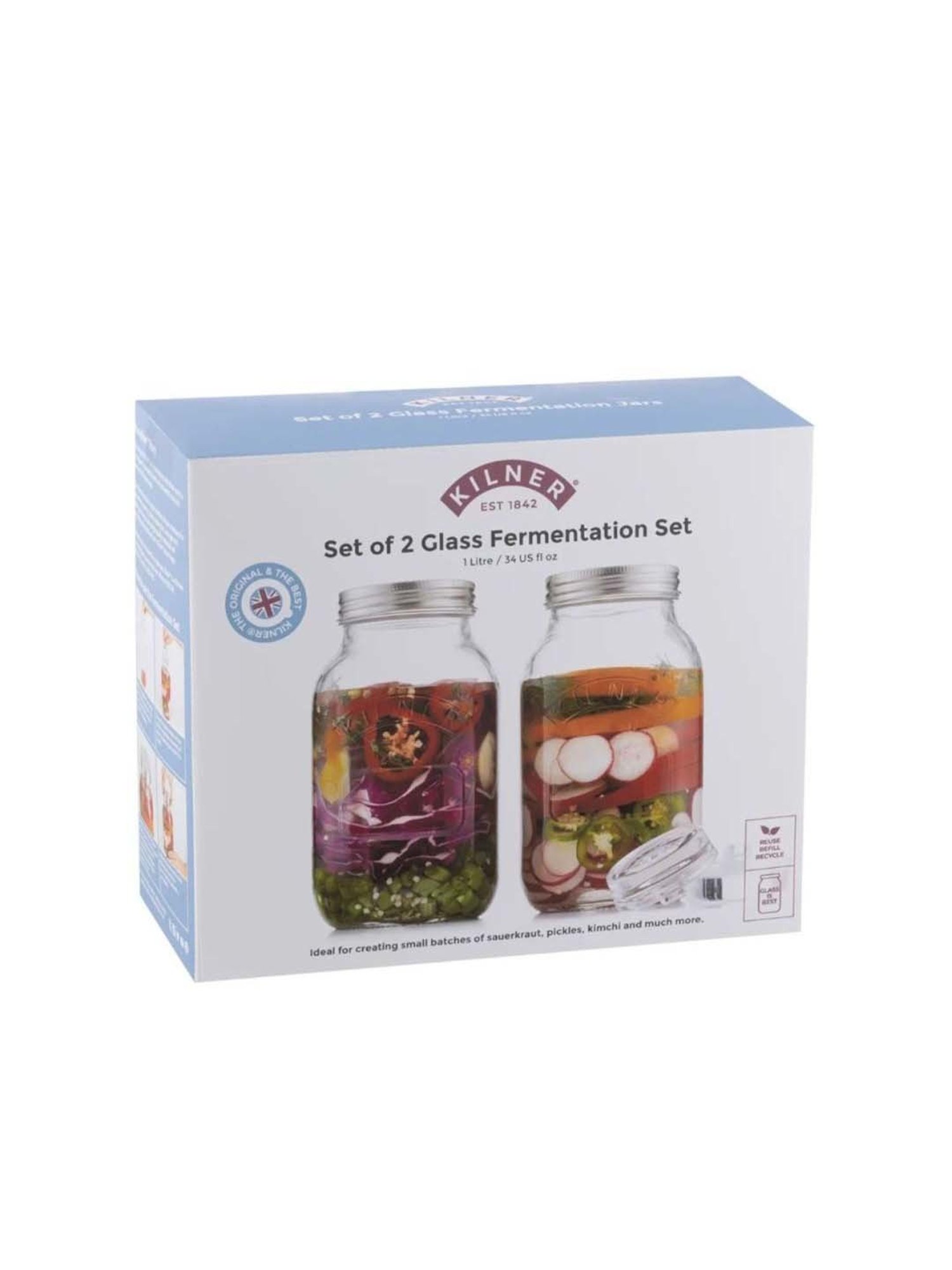 Kilner Transparent Stainless Steel Small Fermentation Jars (1 L)