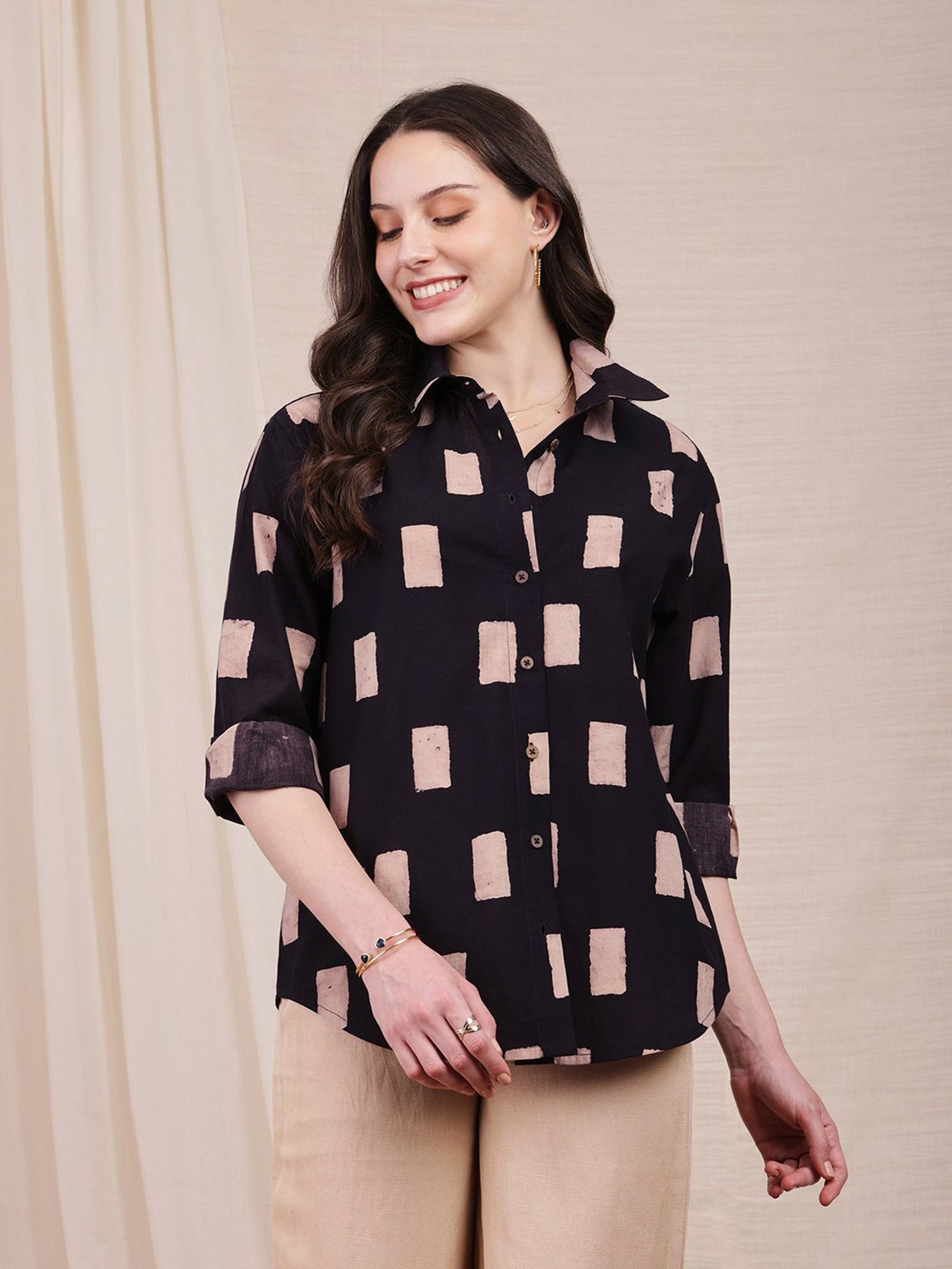 Pink Fort Black Cotton Printed Shirt