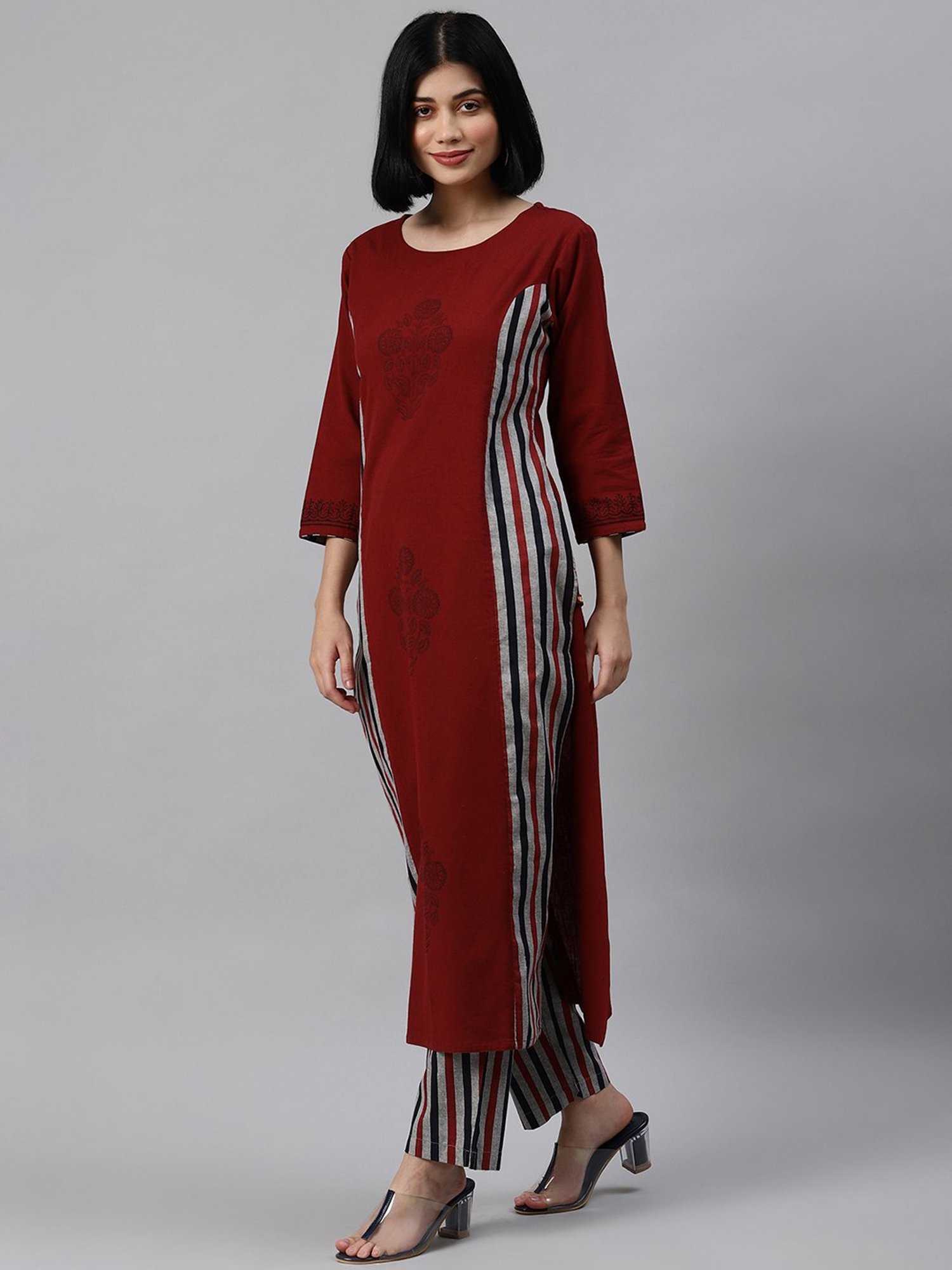 KSUT Maroon Printed Kurta Pant Set