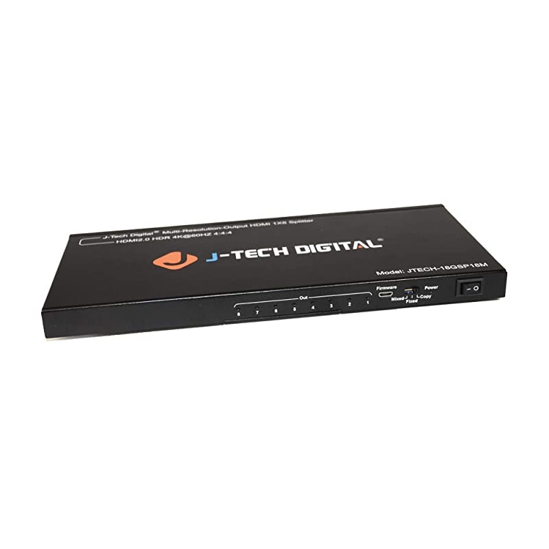 Scaler/Multi-Resolution Output (MRO) 18GBps 1x8 HDMI 2.0 Splitter HDR10/Dolby Vision 4K@60Hz 4:4:4 [JTECH-18GSP18M]