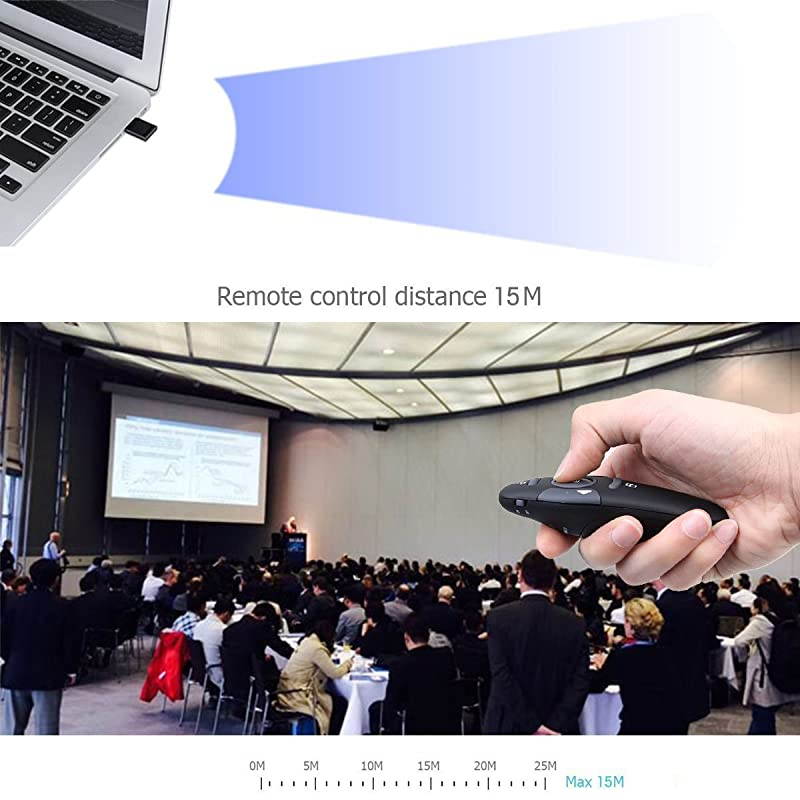 GHz USB Wireless Presenter Remote Control Laser Pointer Pen Red RF PowerPoint Clicker PPT Controller Presentation Pen for Classroom Meeting Teaching Speech Black