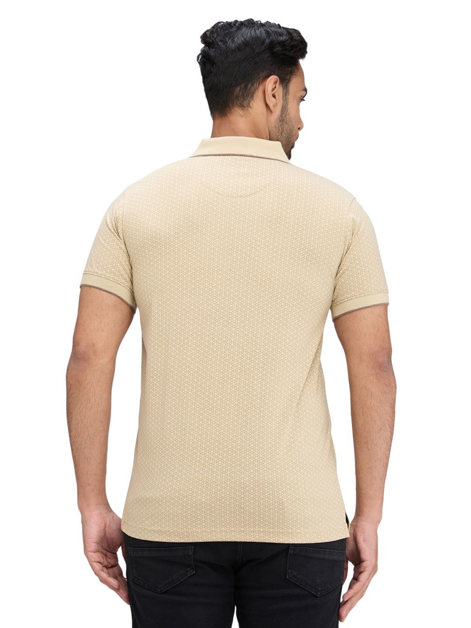 Park Avenue Beige Slim Fit Printed Polo T-Shirt
