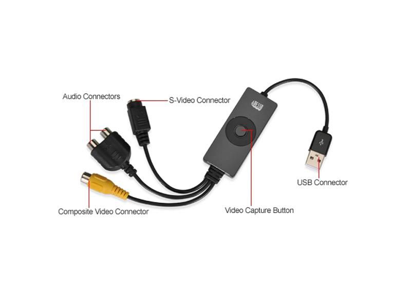 Adesso AV-200 - Video Capture Express - Functions: Video Capturing, Video Editing, Video Recording, Audio Capturing - USB - 720 x 576 - NTSC, PAL